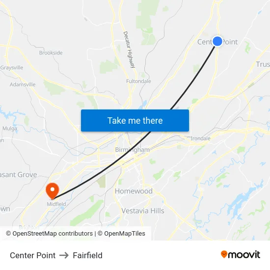 Center Point to Fairfield map
