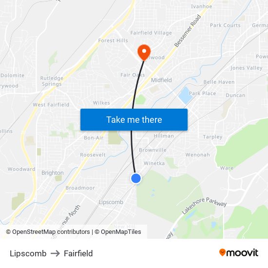 Lipscomb to Fairfield map