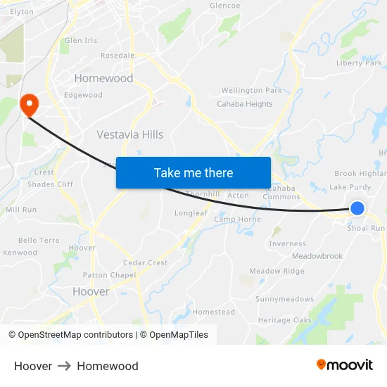 Hoover to Homewood map