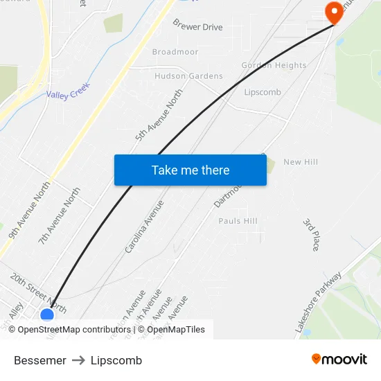 Bessemer to Lipscomb map