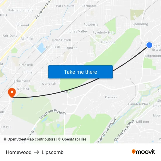 Homewood to Lipscomb map