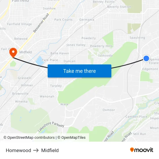 Homewood to Midfield map