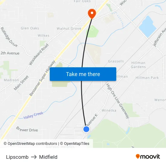 Lipscomb to Midfield map