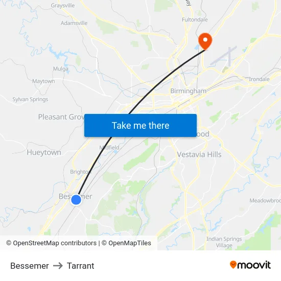 Bessemer to Tarrant map