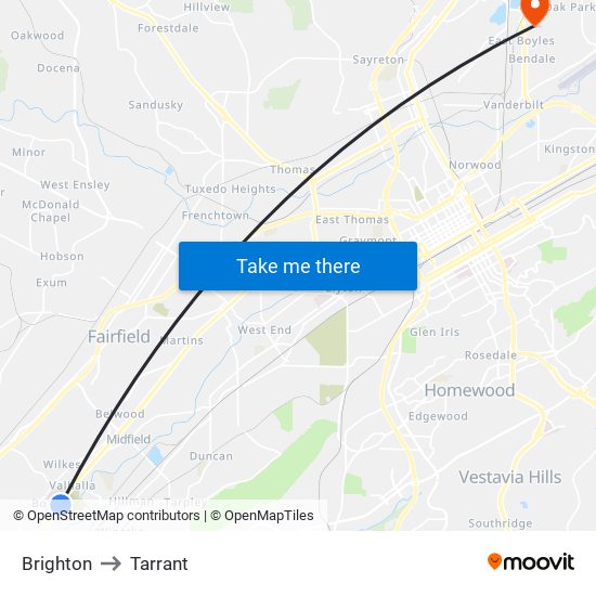 Brighton to Tarrant map