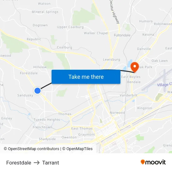 Forestdale to Tarrant map