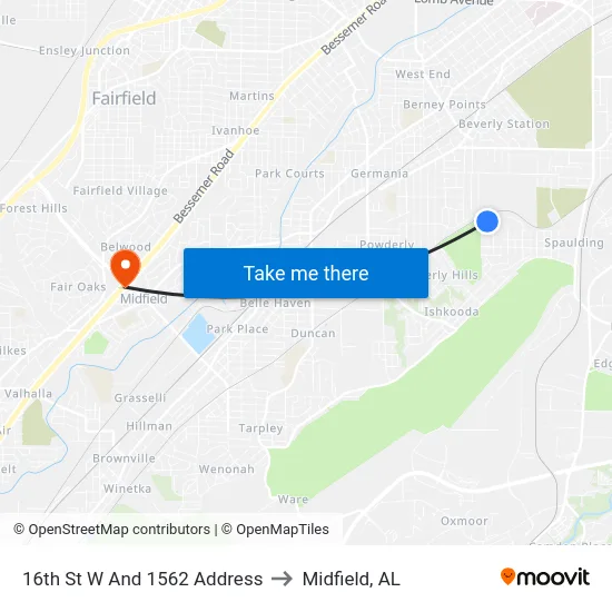 16th St W And 1562 Address to Midfield, AL map