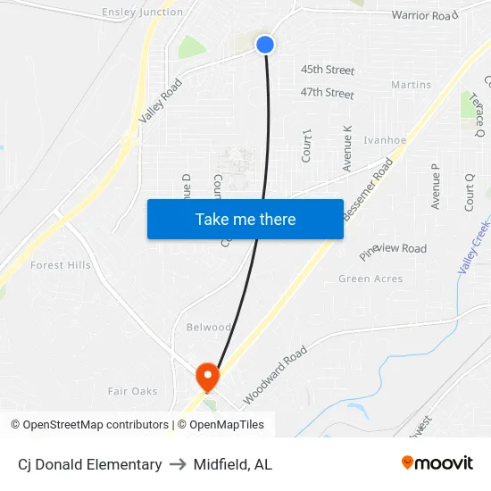 Cj Donald Elementary to Midfield, AL map