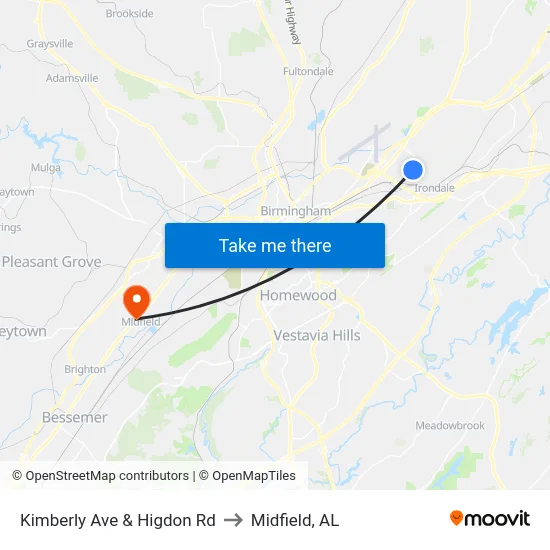 Kimberly Ave & Higdon Rd to Midfield, AL map