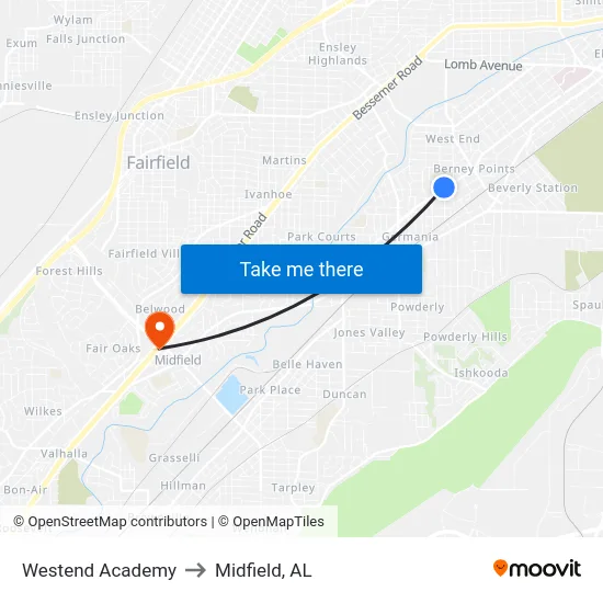 Westend Academy to Midfield, AL map