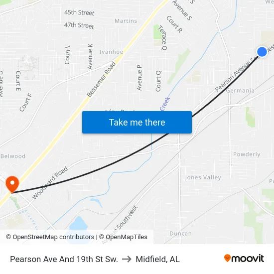 Pearson Ave And 19th St Sw. to Midfield, AL map