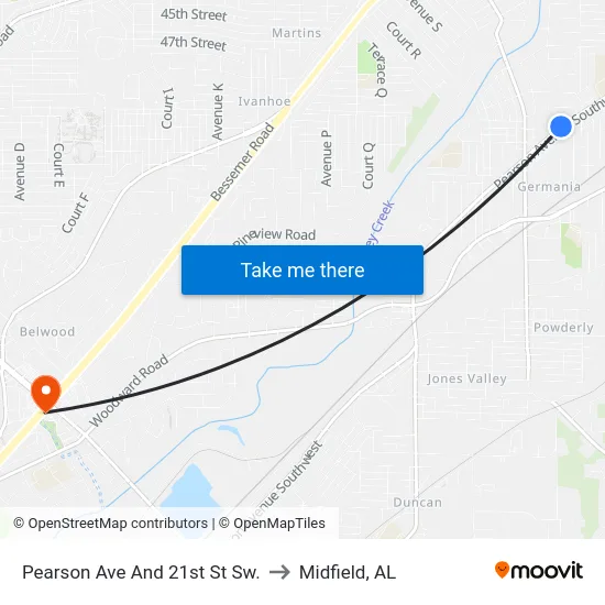 Pearson Ave And 21st St Sw. to Midfield, AL map