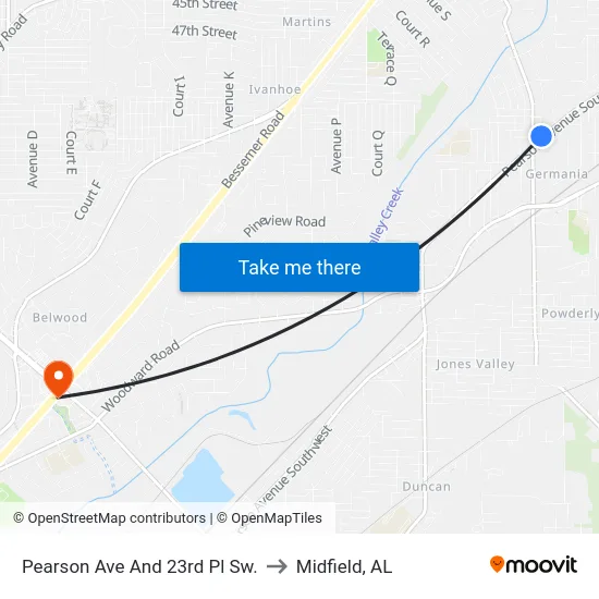 Pearson Ave And 23rd Pl Sw. to Midfield, AL map