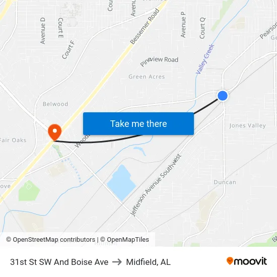 31st St SW And Boise Ave to Midfield, AL map