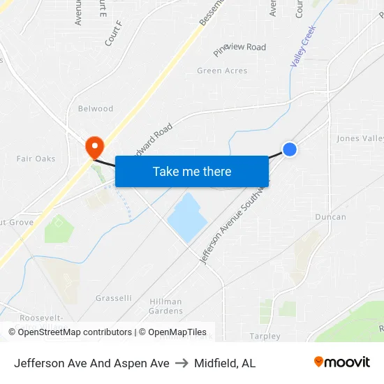 Jefferson Ave And Aspen Ave to Midfield, AL map