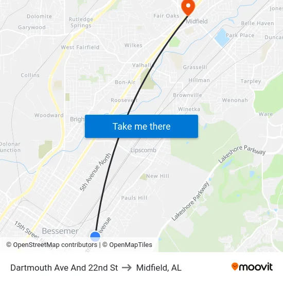 Dartmouth Ave And 22nd St to Midfield, AL map