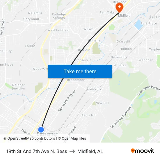 19th St And 7th Ave N. Bess to Midfield, AL map