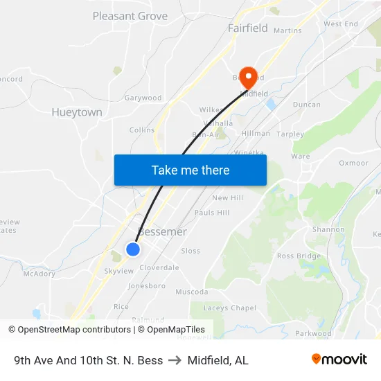 9th Ave And 10th St. N. Bess to Midfield, AL map