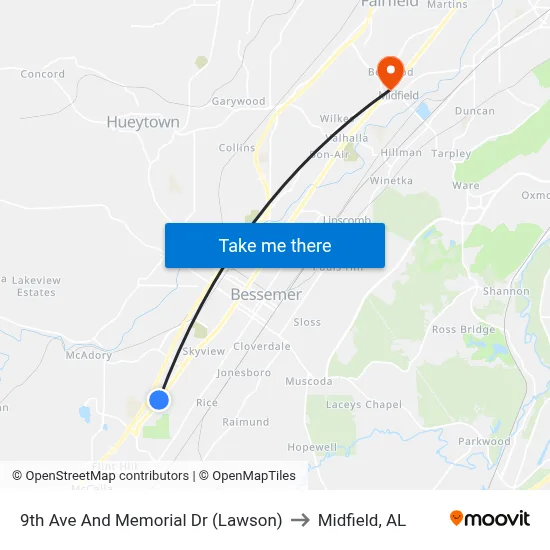 9th Ave And Memorial Dr (Lawson) to Midfield, AL map