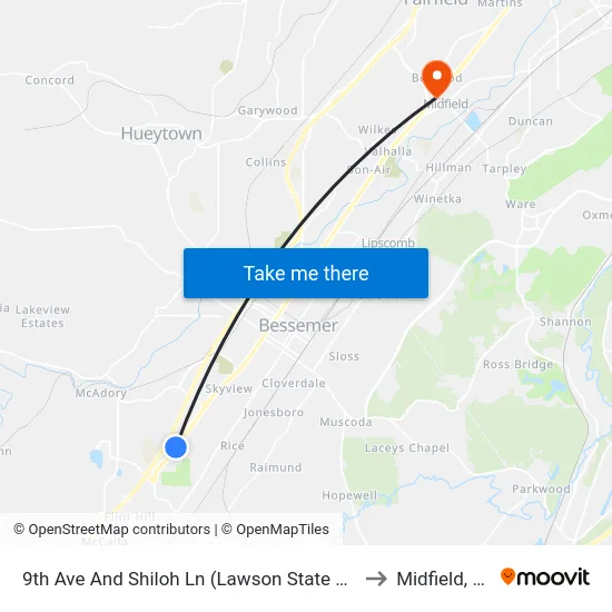 9th Ave And Shiloh Ln (Lawson State Coll to Midfield, AL map