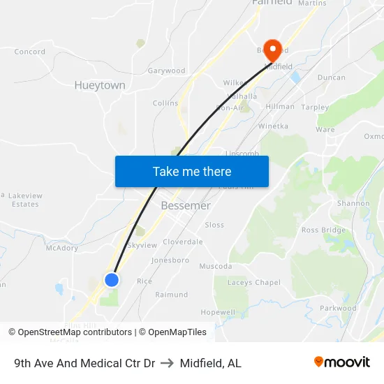 9th Ave And Medical Ctr Dr to Midfield, AL map