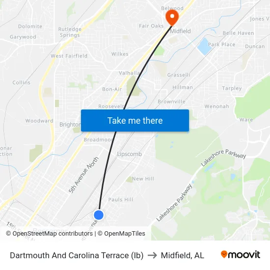 Dartmouth And Carolina Terrace (Ib) to Midfield, AL map