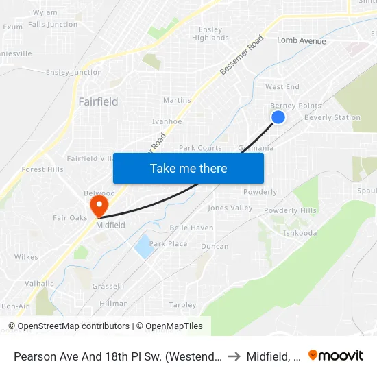 Pearson Ave And 18th Pl Sw. (Westend Aca to Midfield, AL map