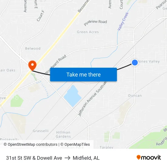 31st St SW & Dowell Ave to Midfield, AL map