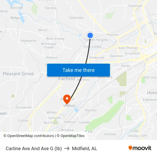 Carline Ave And Ave G (Ib) to Midfield, AL map