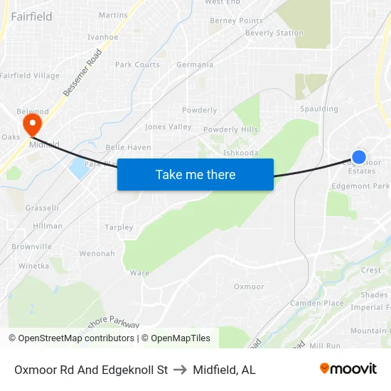 Oxmoor Rd And Edgeknoll St to Midfield, AL map