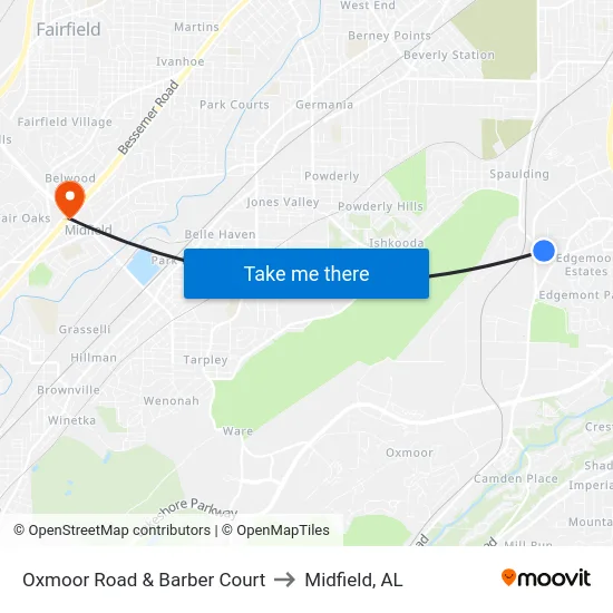 Oxmoor Road & Barber Court to Midfield, AL map