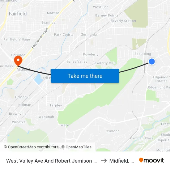 West Valley Ave And Robert Jemison Dr to Midfield, AL map