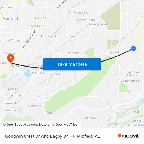 Goodwin Crest Dr And Bagby Dr to Midfield, AL map