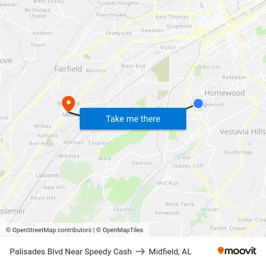 Palisades Blvd Near Speedy Cash to Midfield, AL map