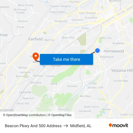 Beacon Pkwy And 500 Address to Midfield, AL map
