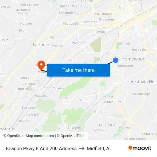 Beacon Pkwy E And 200 Address to Midfield, AL map