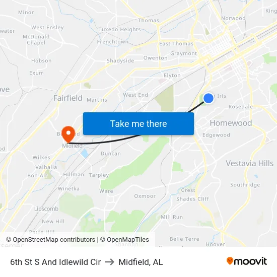6th St S And Idlewild Cir to Midfield, AL map