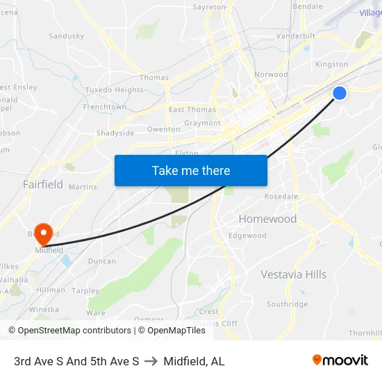 3rd Ave S And 5th Ave S to Midfield, AL map