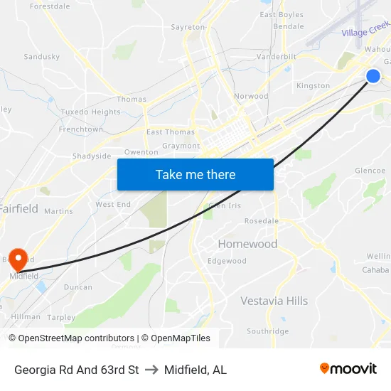 Georgia Rd And 63rd St to Midfield, AL map