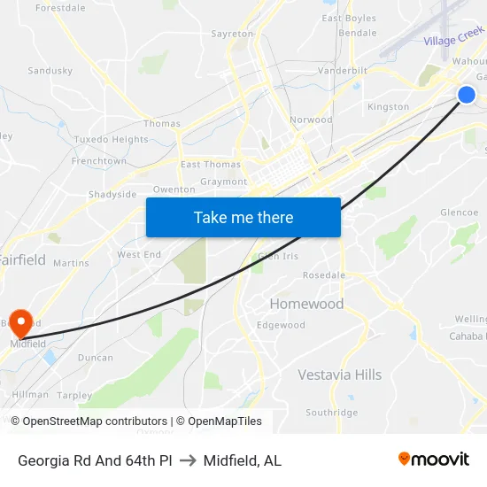 Georgia Rd And 64th Pl to Midfield, AL map