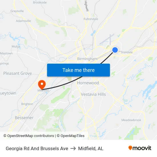 Georgia Rd And Brussels Ave to Midfield, AL map