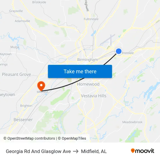 Georgia Rd And Glasglow Ave to Midfield, AL map