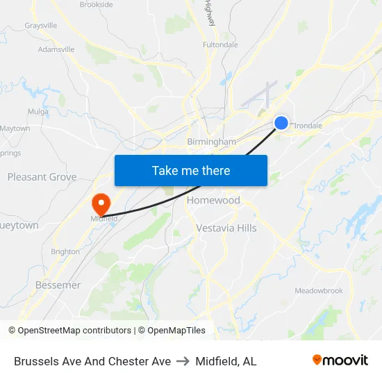 Brussels Ave And Chester Ave to Midfield, AL map