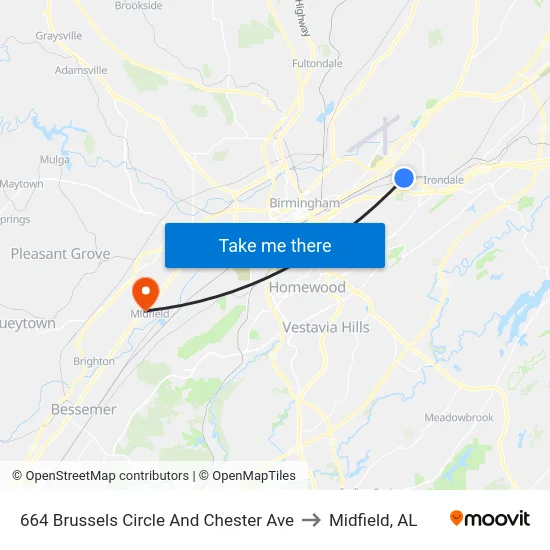 664 Brussels Circle And Chester Ave to Midfield, AL map