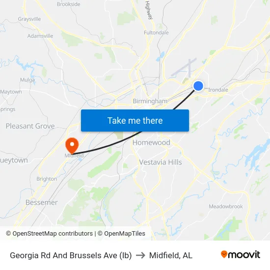 Georgia Rd And Brussels Ave (Ib) to Midfield, AL map
