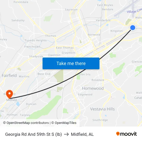 Georgia Rd And 59th St S (Ib) to Midfield, AL map