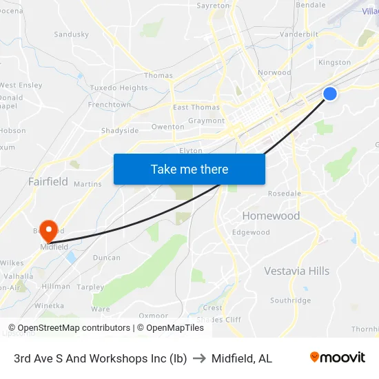 3rd Ave S And Workshops Inc (Ib) to Midfield, AL map