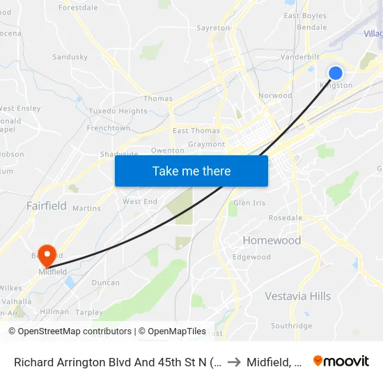 Richard Arrington Blvd And 45th St N (Ib to Midfield, AL map