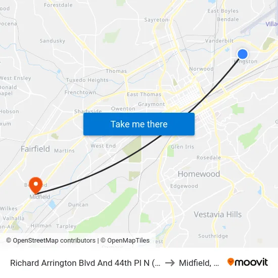 Richard Arrington Blvd And 44th Pl N (Ib to Midfield, AL map