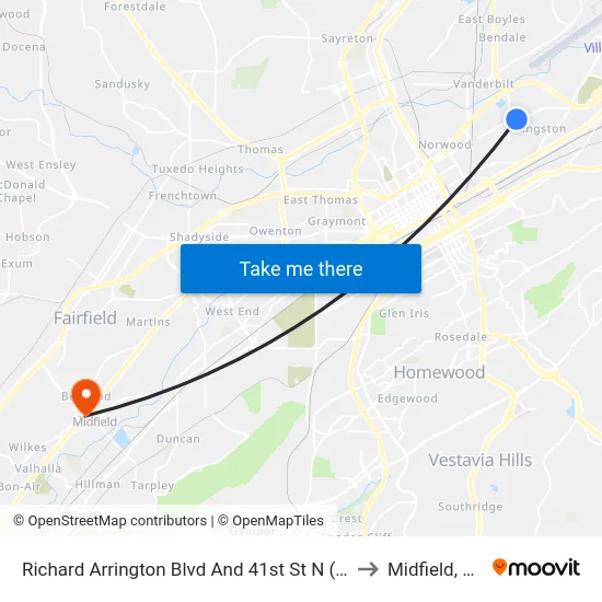 Richard Arrington Blvd And 41st St N (Ib to Midfield, AL map
